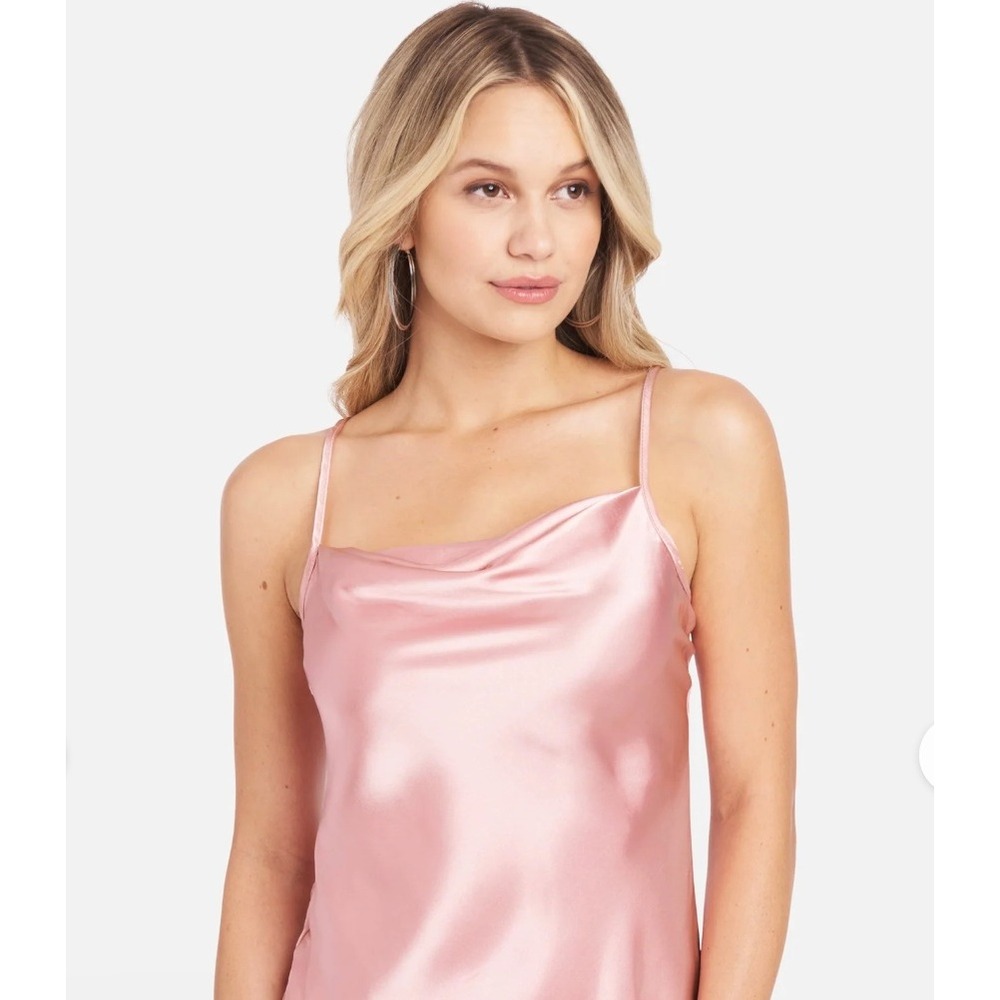 Bebe Slip Dress Large Pink Excellent Asymmetric Cowl Neck Satin Midi